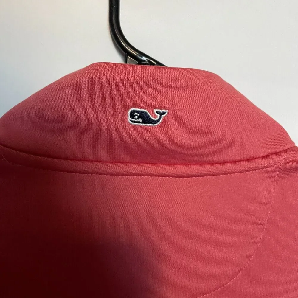 Vineyard Vines Sweater Mens Large Red Pink 1/4 Zip Pullover Whale Preppy Golf